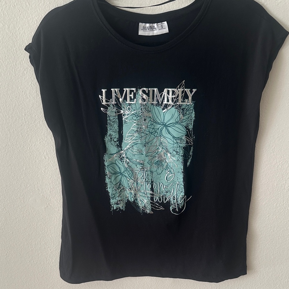 Black Tee with Teal Floral Print